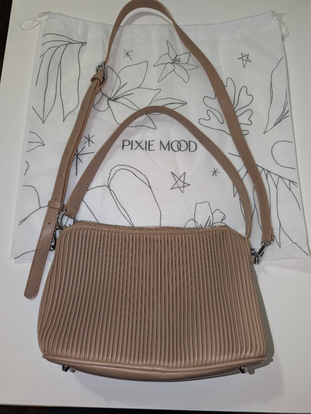 Pixie Mood Ella Pleated Shoulder Crossbody Bag Latte